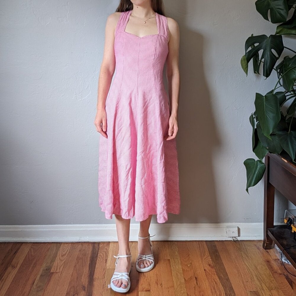 Vintage Y2k Limited Pink Gingham Midi Dress